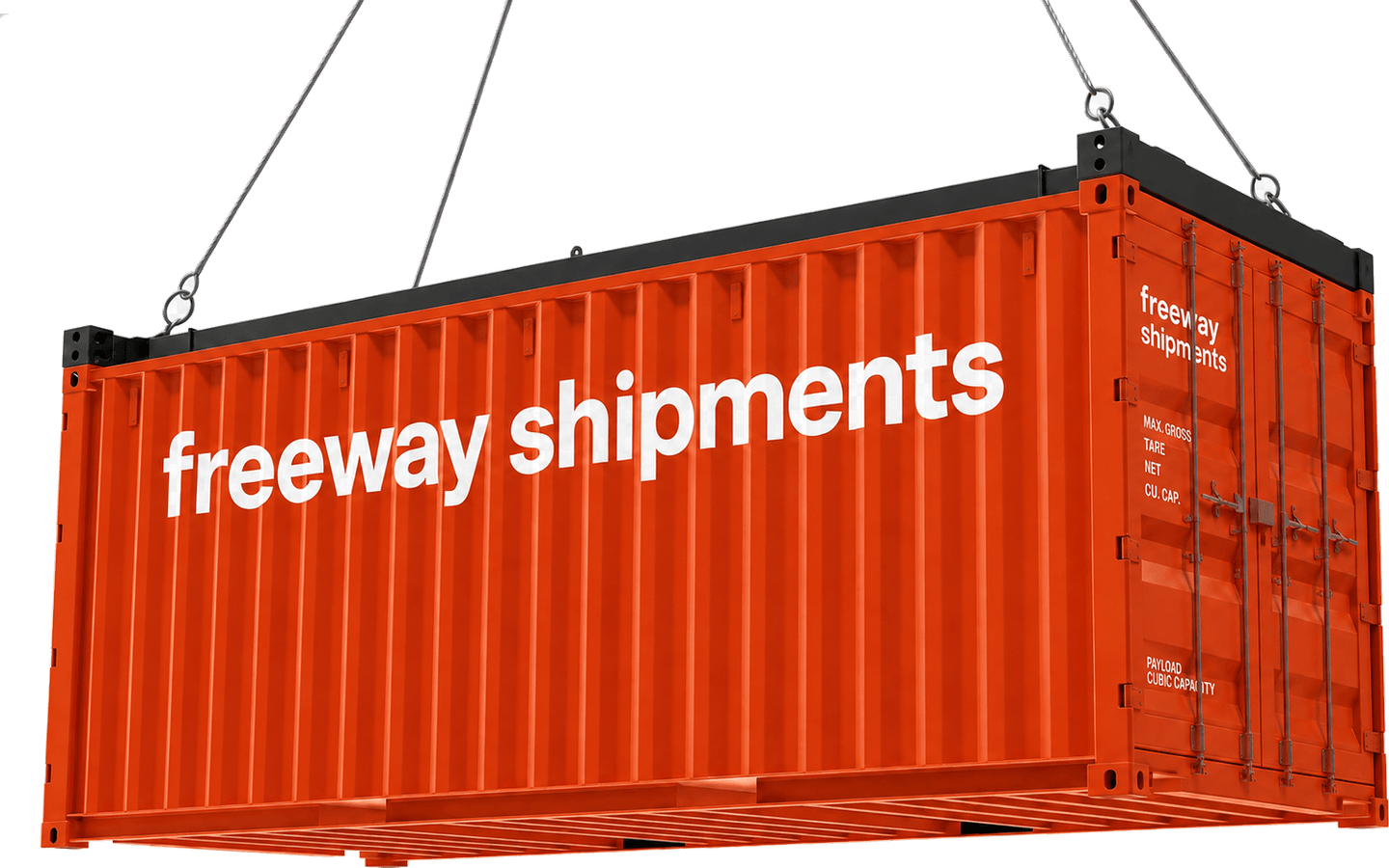 A Freeway Shipments container being hoisted by crane