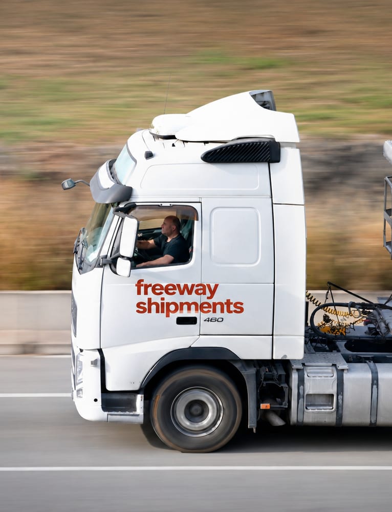 A Freeway Shipments truck under way on the motorway